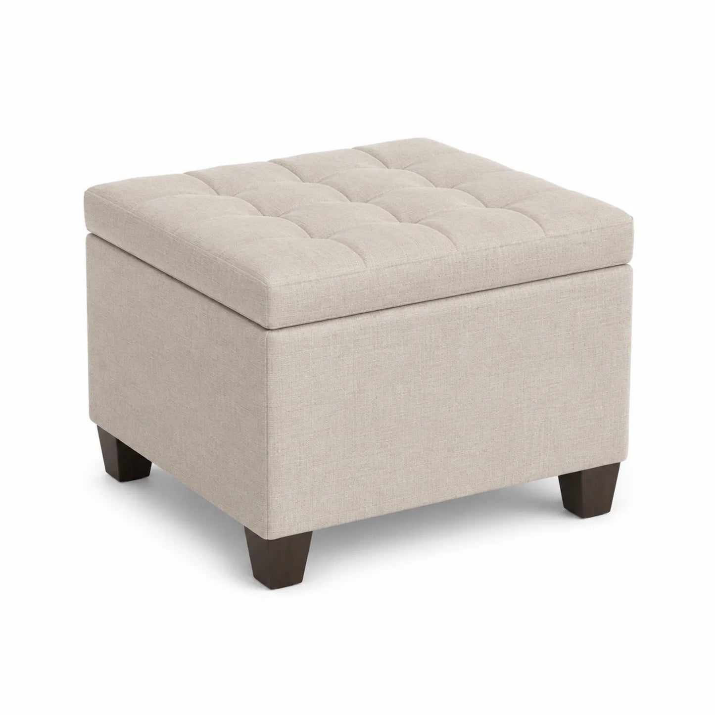 Taburete de tela beige con almacenamiento 40x40x40 cm