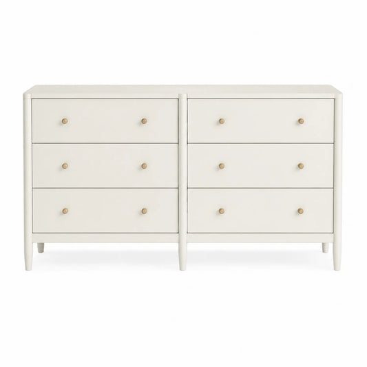 Cómoda de madera maciza blanca con 6 cajones