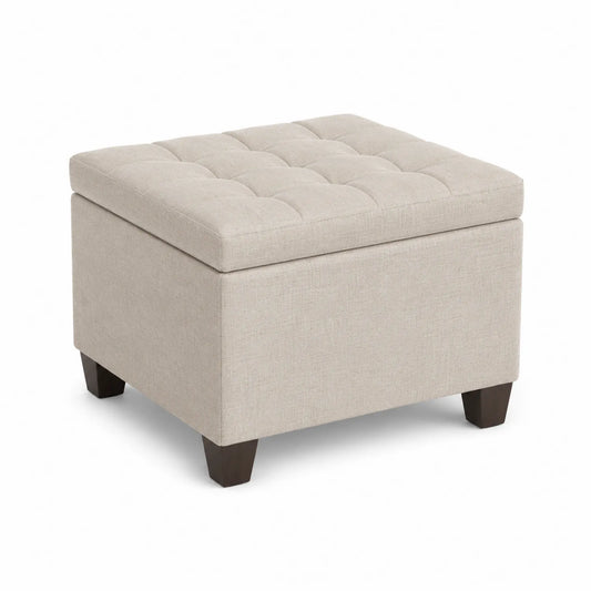 Taburete de tela beige con almacenamiento 40x40x40 cm