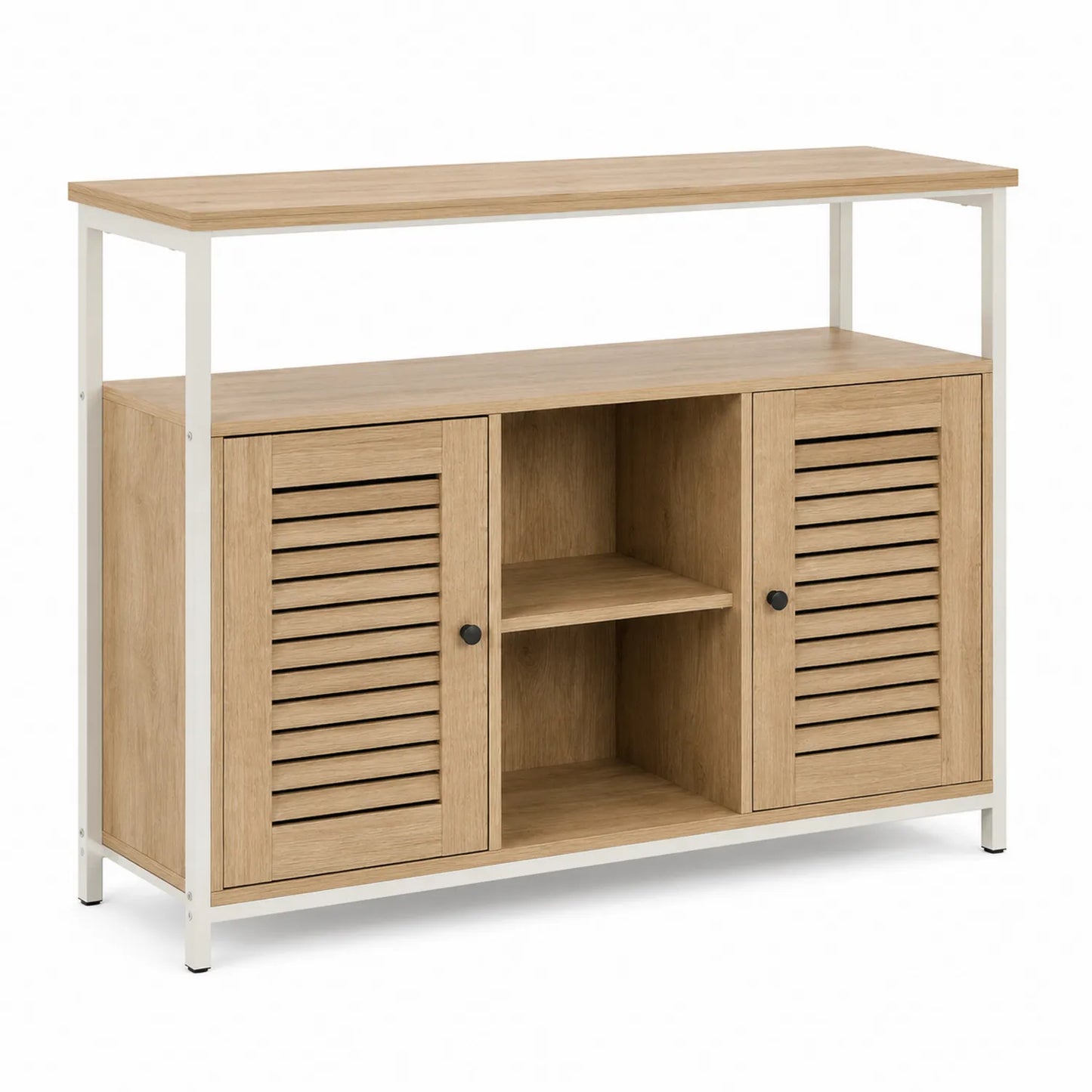 Aparador de Madera y Metal con Estantes Abiertos 100 cm