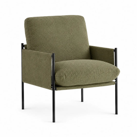 Silla de salón tapizada en poliéster con estructura de metal verde