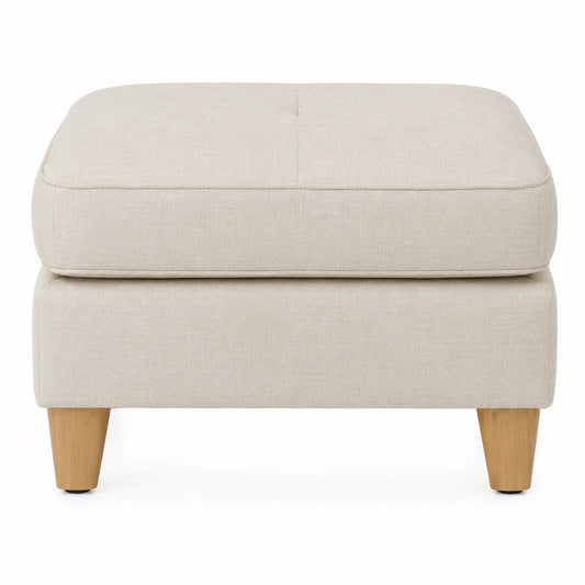 Reposapiés rectangular de tela beige 60x60x45 cm con patas de madera