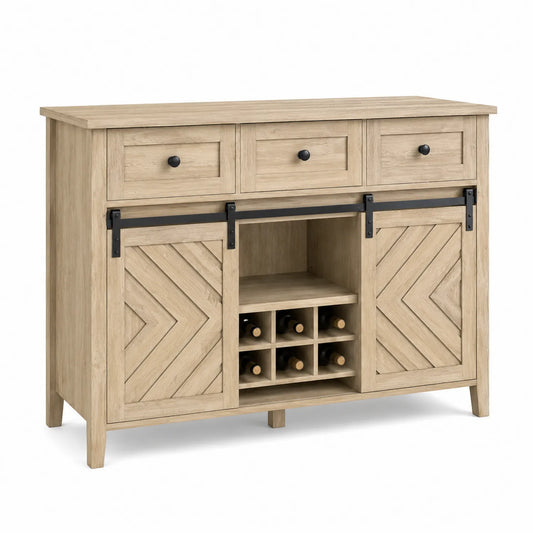 Aparador de Madera de Roble con Puertas Correderas y Estantes para Vino