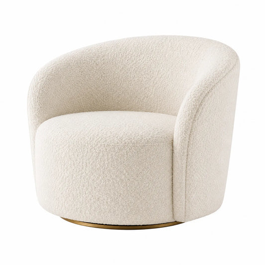 Sillón Giratorio de Tela Beige con Base de Metal