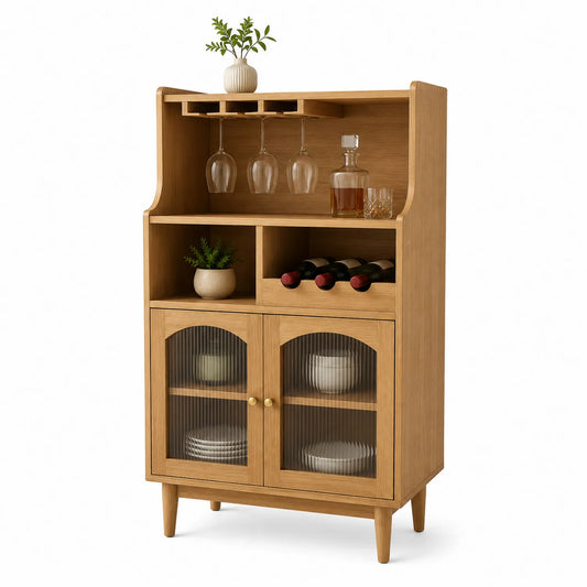 Aparador de Madera con Puertas de Vidrio y Soporte para Copas 100x40x150cm