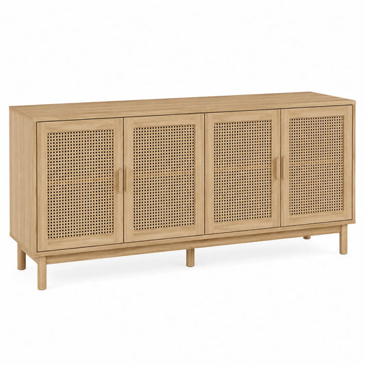 Aparador de Madera y Ratán con Puertas 160x40x70 cm