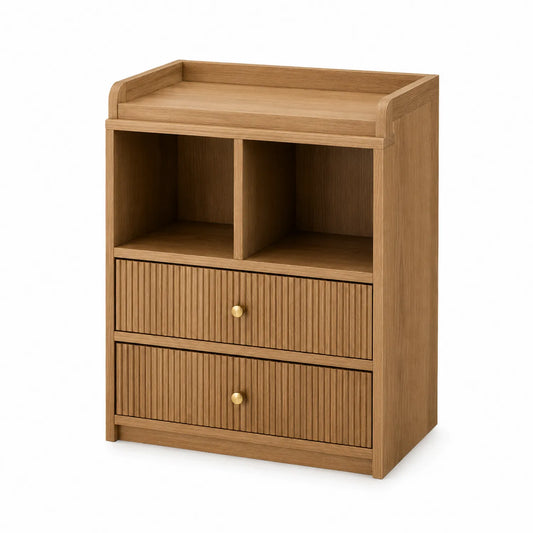 Cajonera de Madera con 2 Cajones y Estantes Abiertos Roble