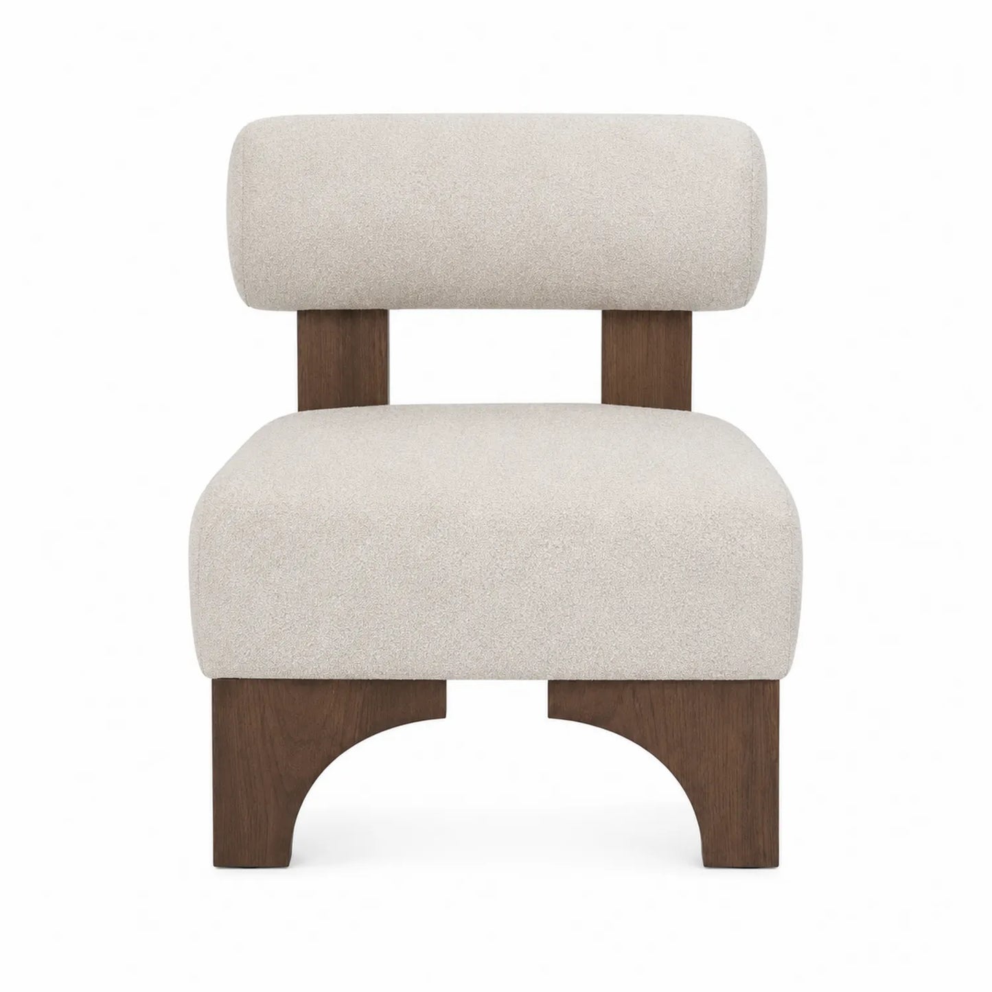 Silla de tela beige con base de madera