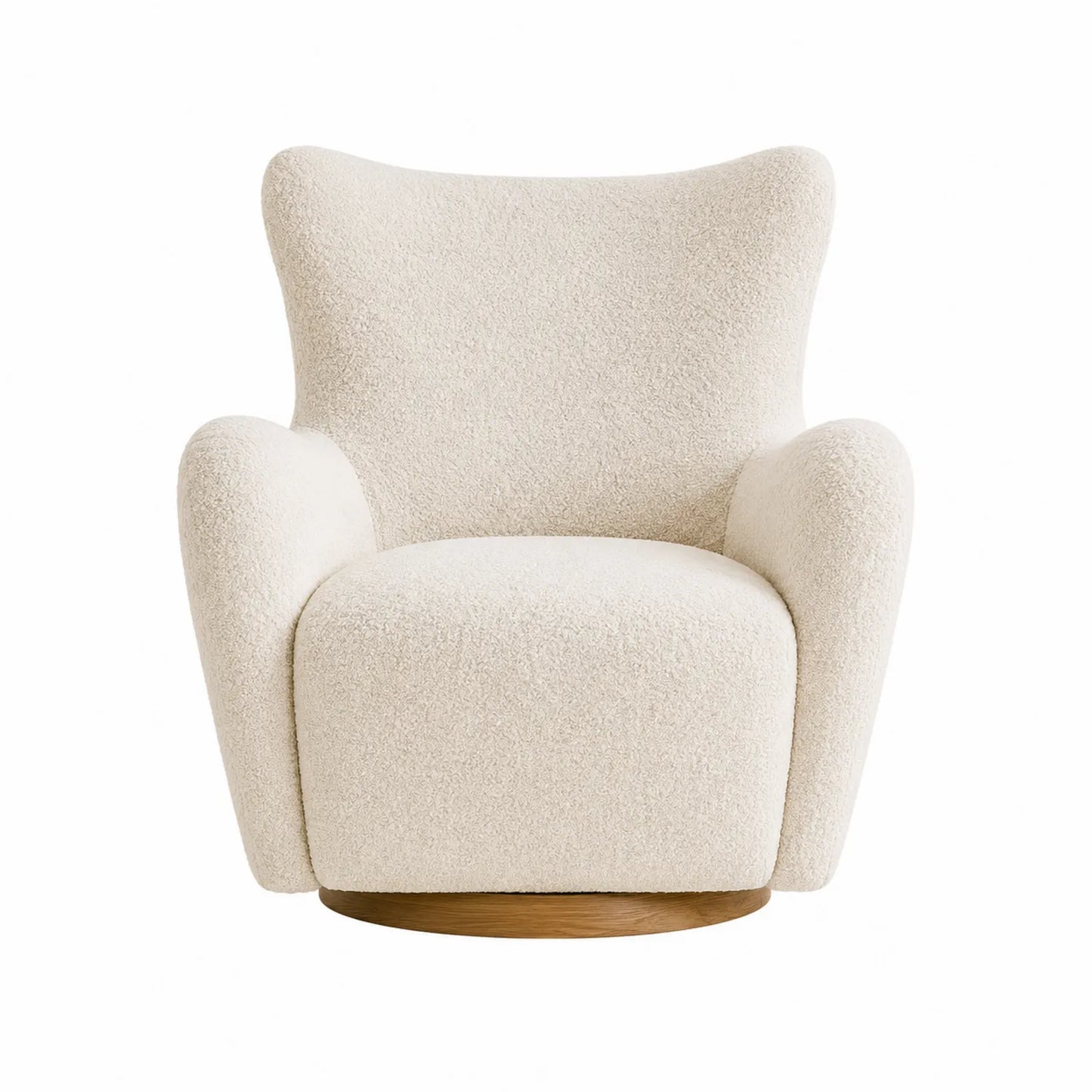 Sillón redondo de tela bouclé beige