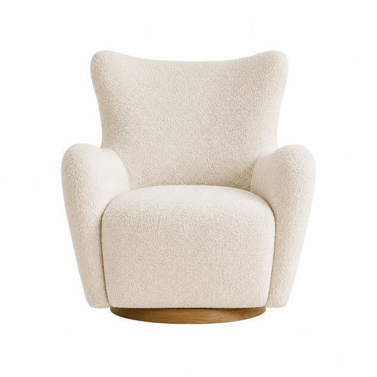 Sillón redondo de tela bouclé beige